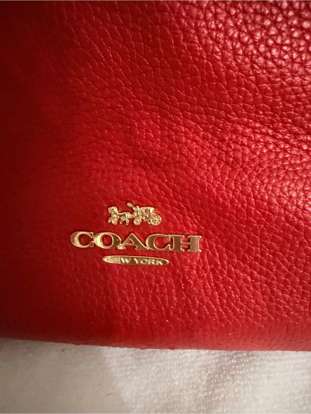 Coach Red Pebbled Leather Crossbody Satchel with Gold Hardware